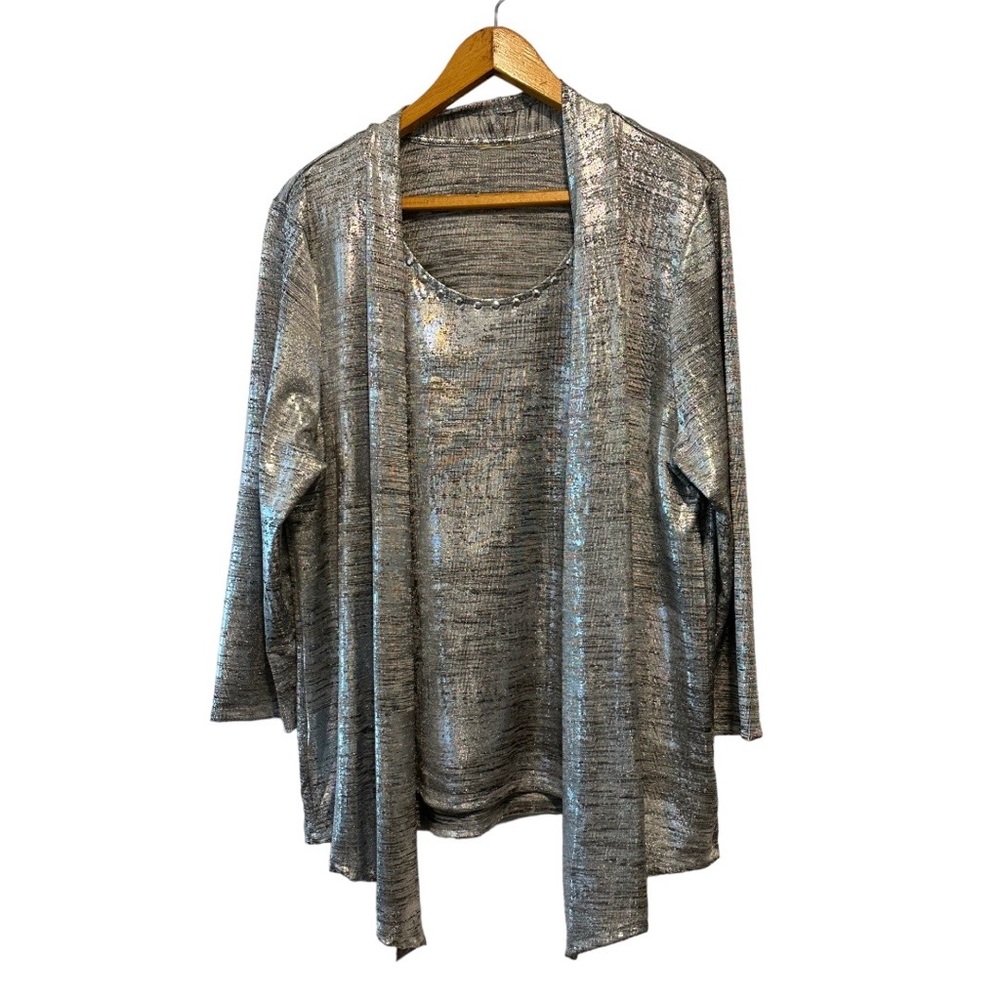 Ruby Rd. Silver Metallic Blouse - image 1